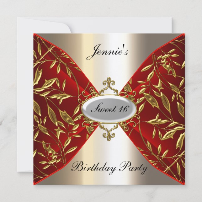 Sweet 16 red and metal look Birthday Party Invitation (Front)