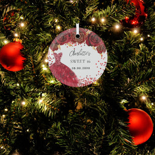 Sweet 16 red dress flowers glass tree decoration