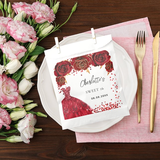 Sweet 16 red dress flowers white favour bag (Creator Uploaded)