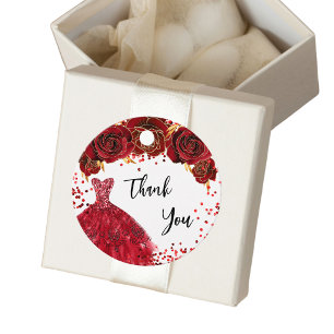 Sweet 16 red dress white thank you favour tags
