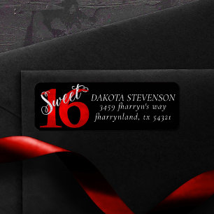 Sweet 16   Red Faux Glitter Return Address Return Address Label
