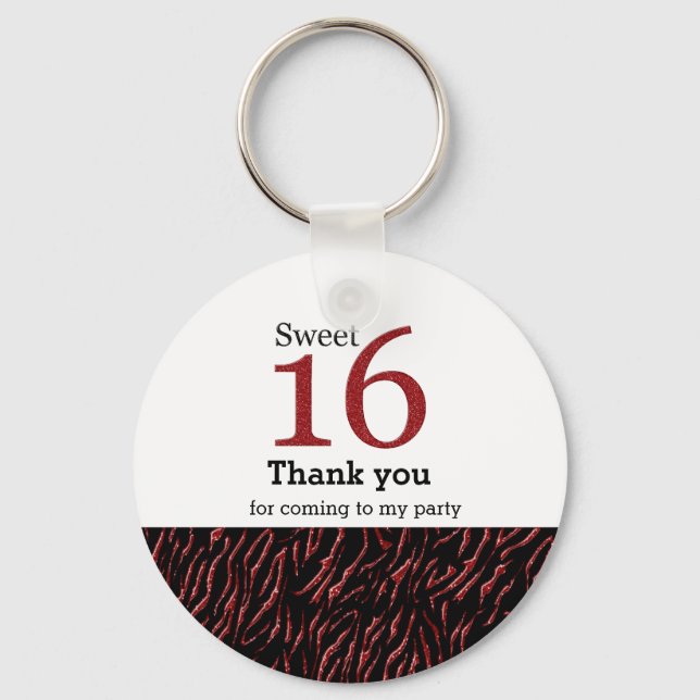 Sweet 16 red glitter key ring (Front)