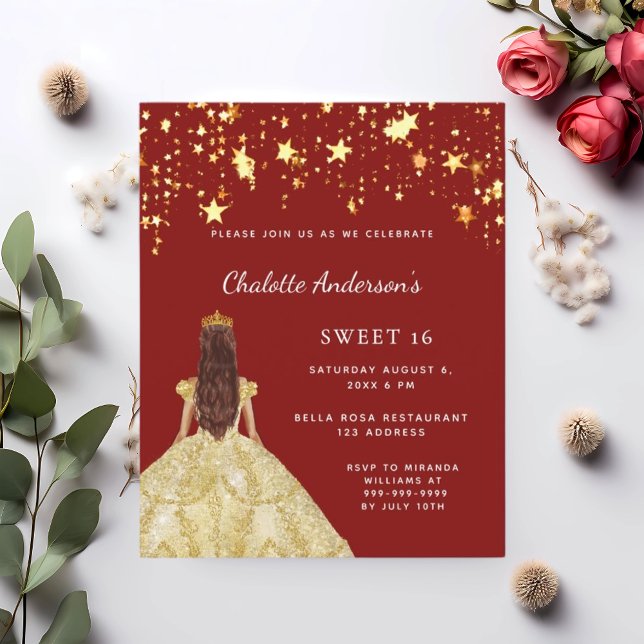 Sweet 16 red gold dress stars invitation (Creator Uploaded)