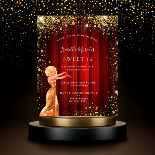 Sweet 16 red gold glitter dress movie budget flyer