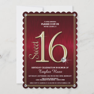 Sweet 16 Red/Gold Metallic Look Party Invitations