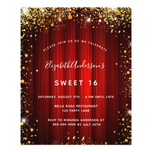 Sweet 16 red gold movie theatre budget invitation flyer
