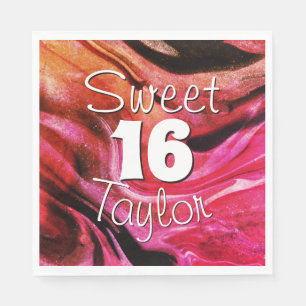 Sweet 16 Red & Orange Marble Personalised Napkin