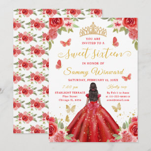 Sweet 16 Red Princess African American Girl Invitation
