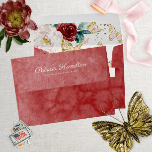 Sweet 16 Red Watercolor Butterfly Floral Envelope