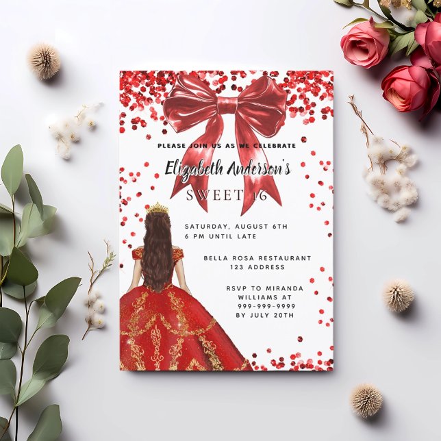 Sweet 16 red white dress bow invitation (Creator Uploaded)