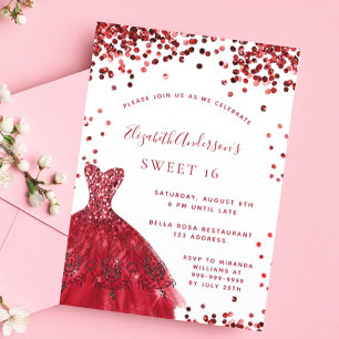 Sweet 16 red white dress luxury invitation