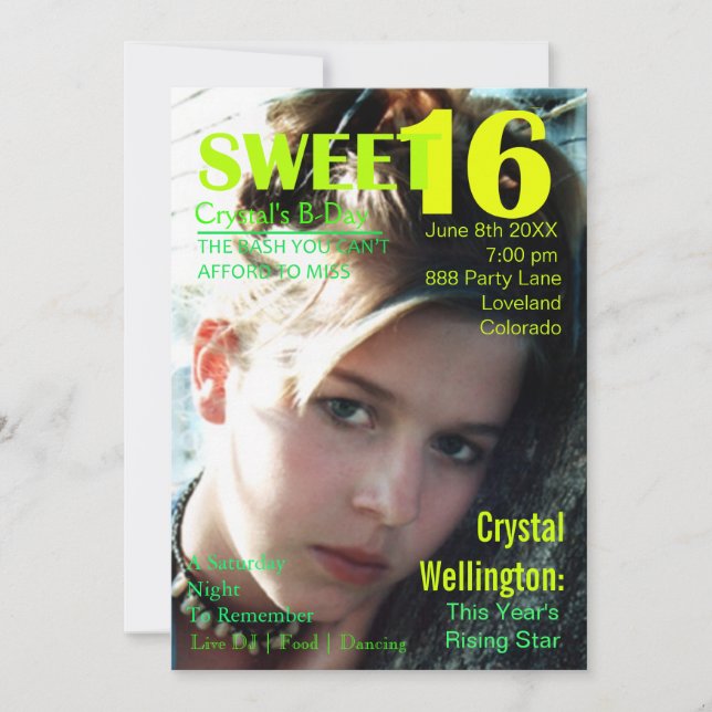 Sweet 16 Rising Star Lime Magazine Cover Invite (Front)