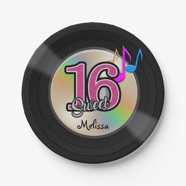 Sweet 16 Rock Music Party Personalised Paper Plate (Front)