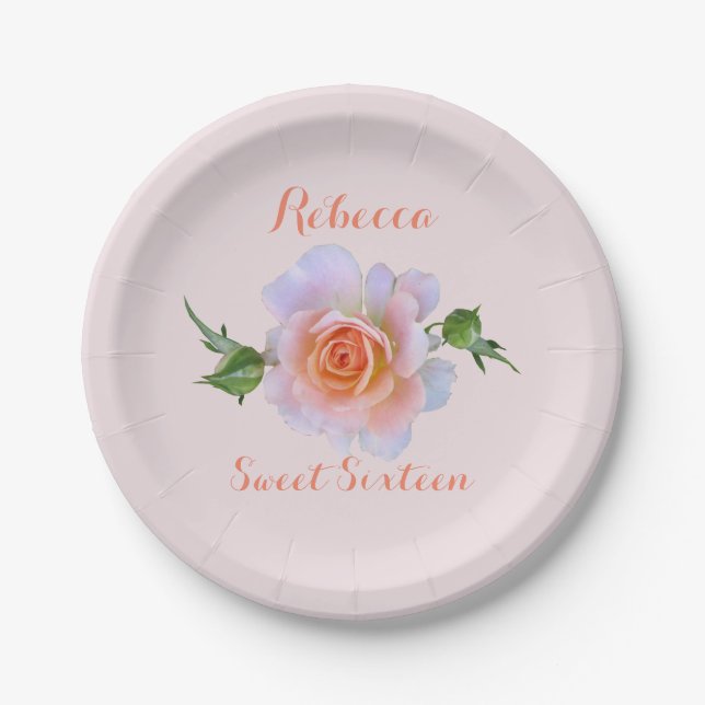 Sweet 16  Rose Birthday Paper Plate (Front)