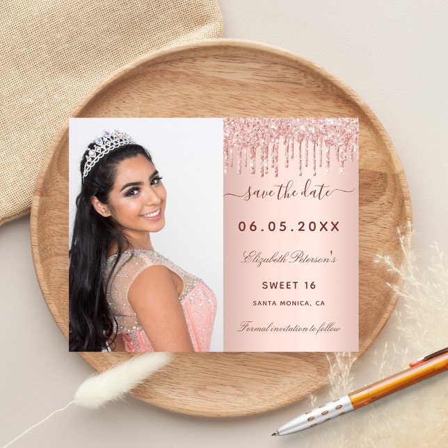 Sweet 16 rose blush photo Save the Date card (Creator Uploaded)