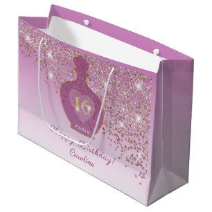 Sweet 16 Rosé Fragrance Rose Gold Glitter Large Gift Bag
