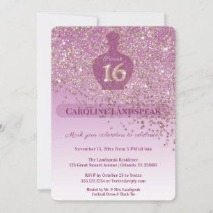 Sweet 16 Rosé Fragrance Rose Gold Glitter Ribbon Invitation