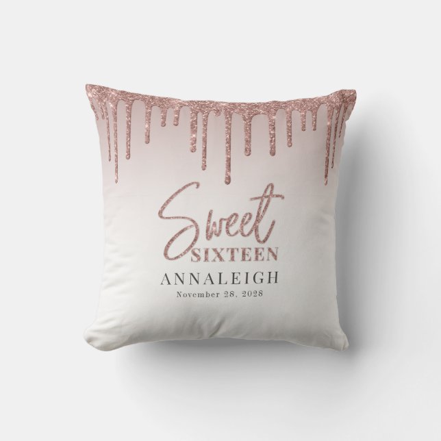 Sweet 16 Rose Gold 16th Birthday Party Cushion (Front)