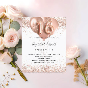 Sweet 16 rose gold balloons budget invitation flyer