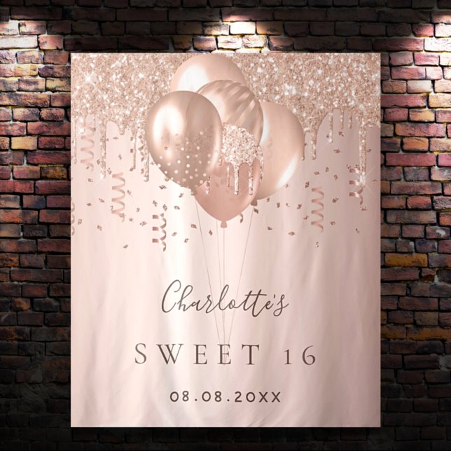 Sweet 16 rose gold balloons name tapestry (Creator Uploaded)