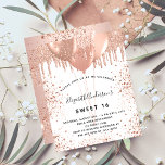 Sweet 16 rose gold blush balloons invitation<br><div class="desc">For an elegant Sweet 16, 16th birthday. On front: A stylish white background. Decorated with rose gold, drips, paint dripping look and balloons. Personalise and add a name, age and party details. The name is written with a hand lettered style script Back: a rose gold faux metallic looking background and...</div>