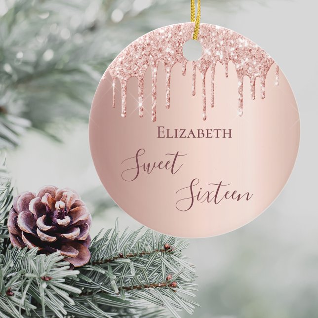 Sweet 16 rose gold blush drips ceramic ornament (Creator Uploaded)