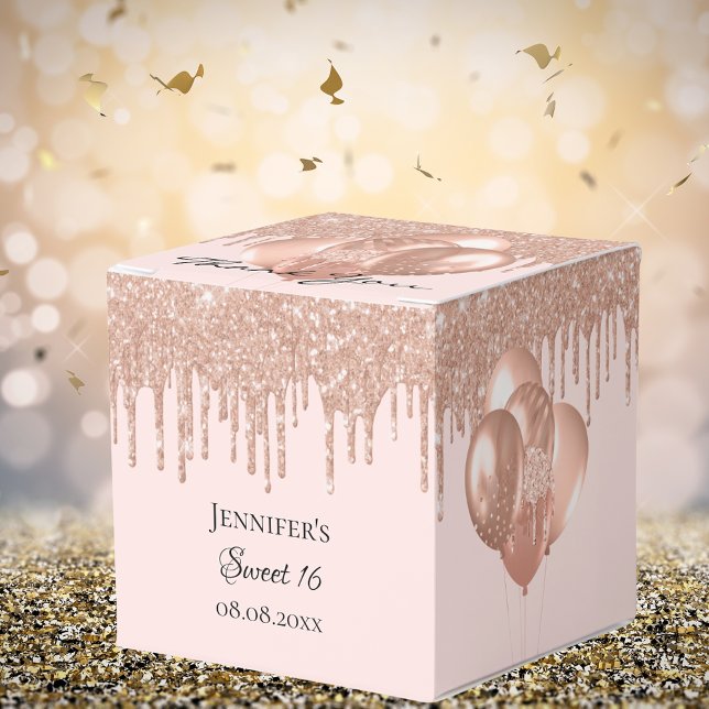 Sweet 16 rose gold blush glitter balloons favour box (Creator Uploaded)