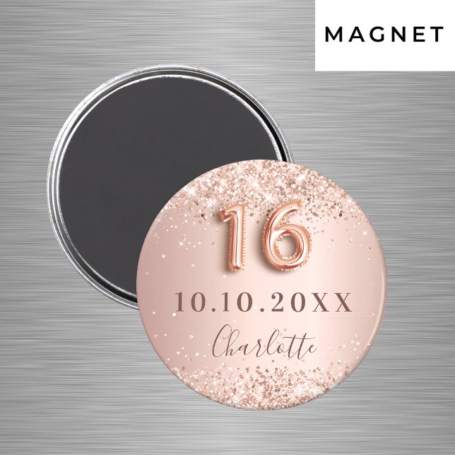 Sweet 16 rose gold blush glitter save the date magnet (Creator Uploaded)