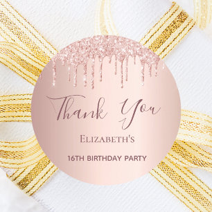 Sweet 16 rose gold blush glitter Thank You Classic Round Sticker