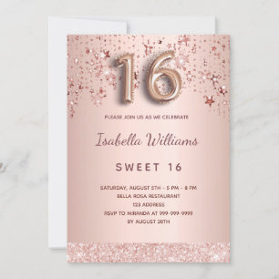 Sweet 16 rose gold blush stars glam invitation