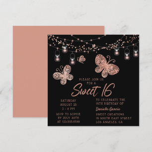 Sweet 16 Rose Gold Butterfly Chic Modern Birthday Invitation