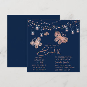 Sweet 16 Rose Gold Butterfly Chic Modern Birthday Invitation