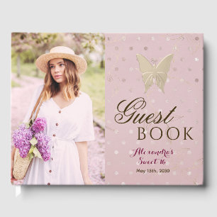 Sweet 16 Rose Gold Butterfly  Guest Book