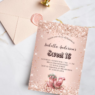 Sweet 16 rose gold carriage elegant invitation postcard