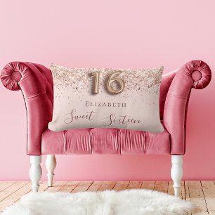 Sweet 16 rose gold confetti name lumbar cushion