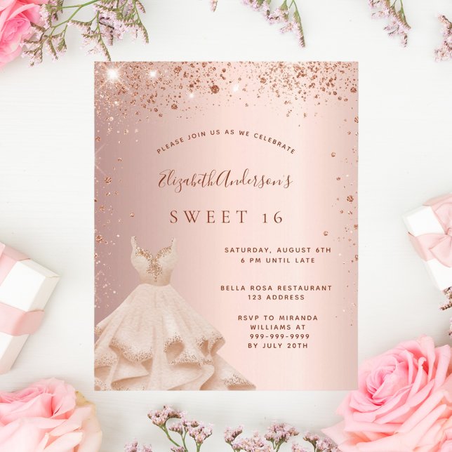 Sweet 16 rose gold dress invitation (Creator Uploaded)