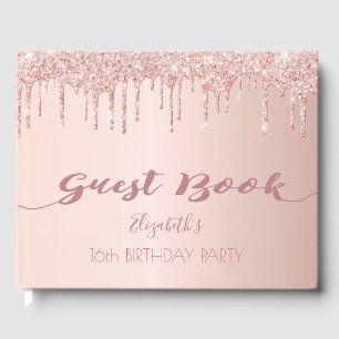 Sweet 16 rose gold drips pink guest book
