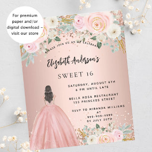 Sweet 16 rose gold flowers dress budget invitation flyer