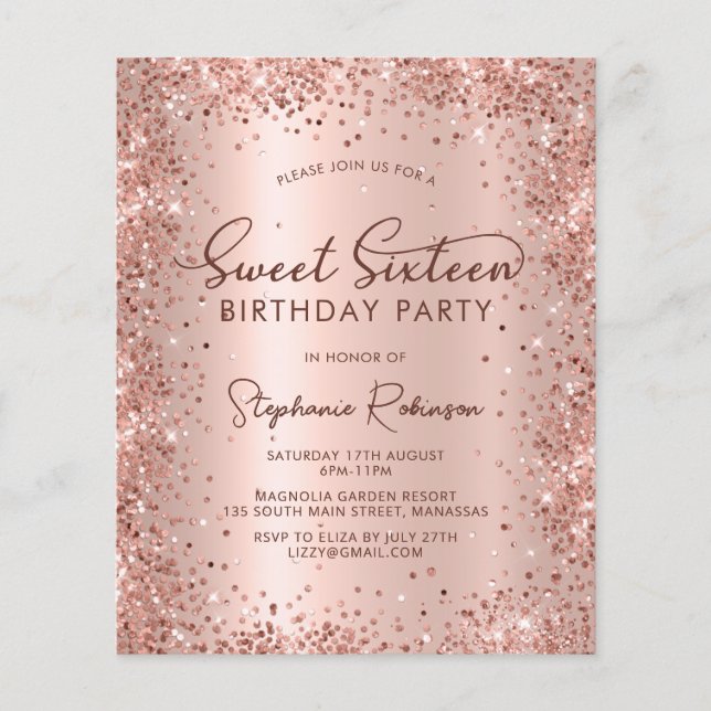 Sweet 16 Rose Gold Glitter Birthday Invitation (Front)