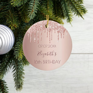 Sweet 16 rose gold glitter drips ceramic ornament