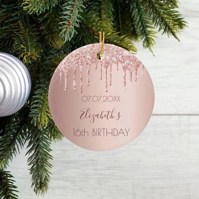 Sweet 16 rose gold glitter drips ceramic ornament (Creator Uploaded)