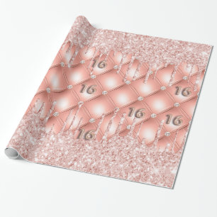 Sweet 16 rose gold glitter drips pink luxury  wrapping paper