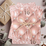 Sweet 16 rose gold glitter drips pink luxury wrapping paper sheet<br><div class="desc">For a Sweet 16,  16th birthday. Elegant,  classic,  glamourous and feminine style party wrapping sheets. A rose gold,  pink background decorated with rose gold,  pink faux glitter drips,  paint dripping look. With number 16 with balloon style fonts.</div>