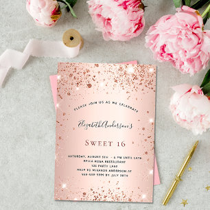Sweet 16 rose gold glitter dust birthday party invitation