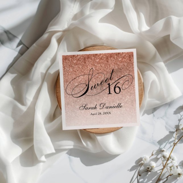 Sweet 16 Rose Gold Glitter Glam Personalised Napkin (Creator Uploaded)