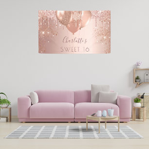 Sweet 16 rose gold glitter monogram birthday banner