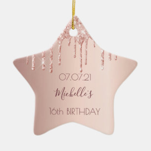 Sweet 16 rose gold glitter pink ceramic ornament