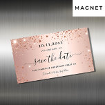 Sweet 16 rose gold glitter save the date magnet<br><div class="desc">A girly and trendy Save the Date magnet for a Sweet 16, 16th (or any age) birthday party. A feminine pink, rose gold faux metallic looking background decorated with rose gold faux glitter dust. Personalise and add a date and name/age. The text: Save the Date is written with a large...</div>