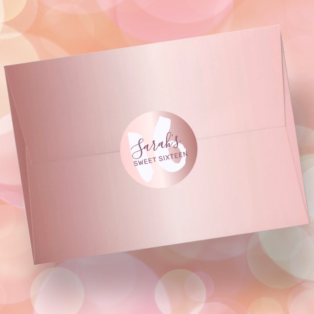 Sweet 16 Rose Gold Metallic Birthday Classic Round Sticker (Creator Uploaded)