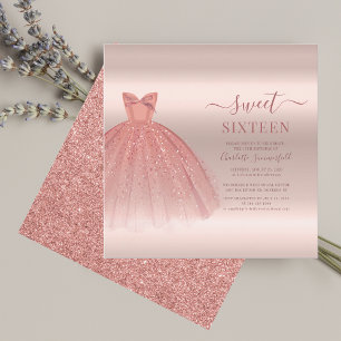 Sweet 16 Rose Gold  Modern Script Glam Birthday Invitation
